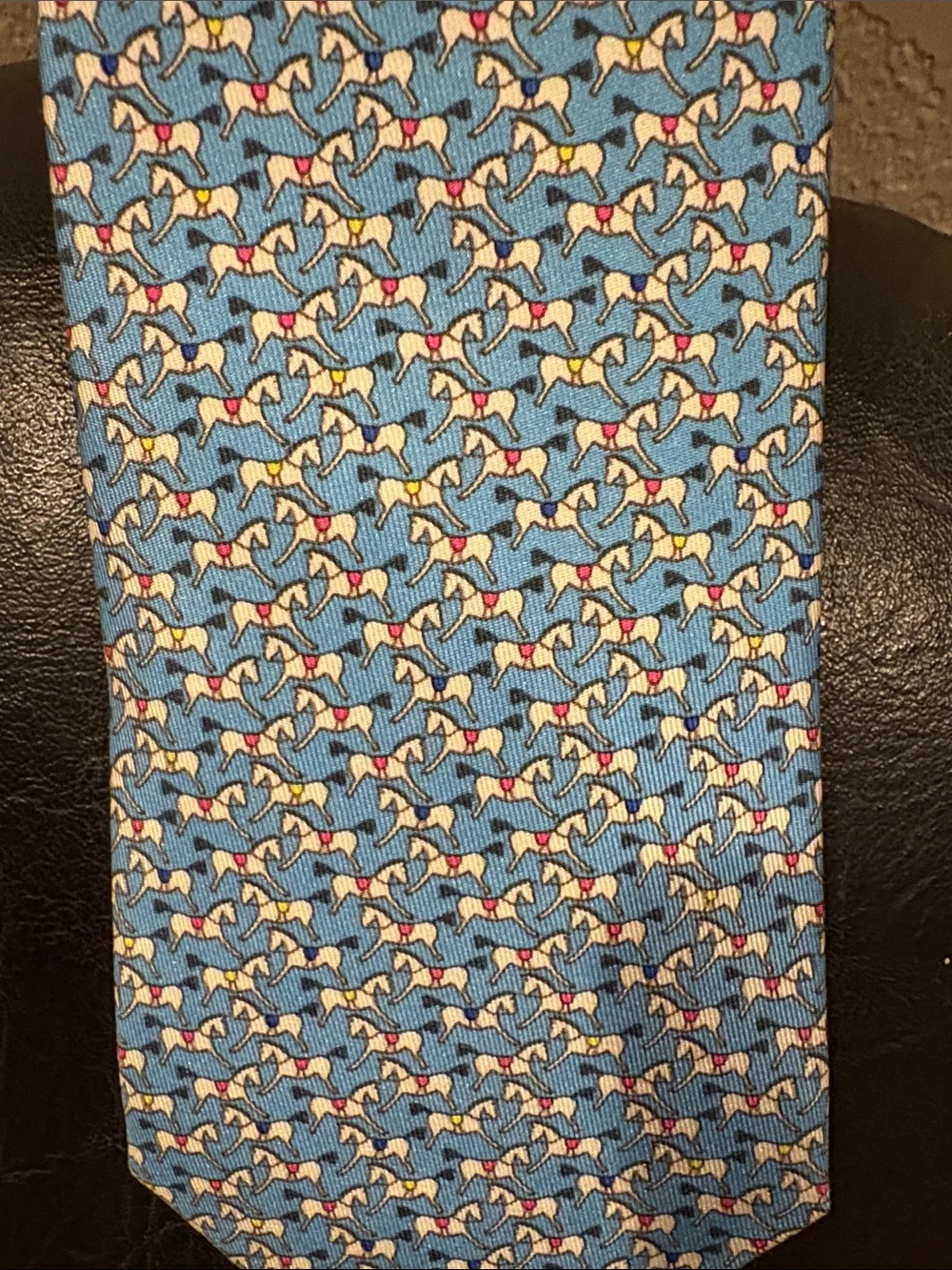 Hermes Light Blue Equestrian Silk Tie